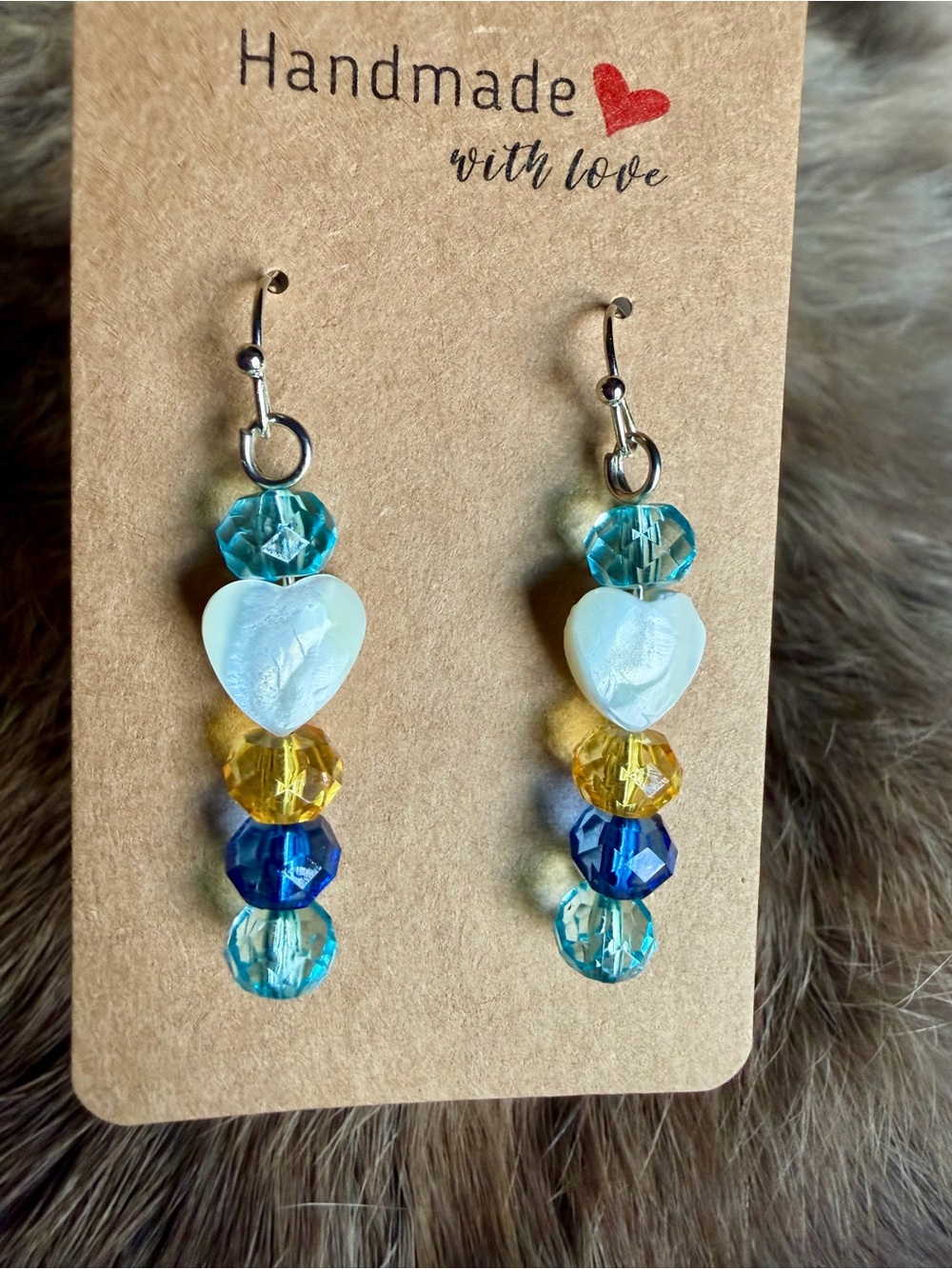 Handmade Blue & Yellow Heart Drop Earrings